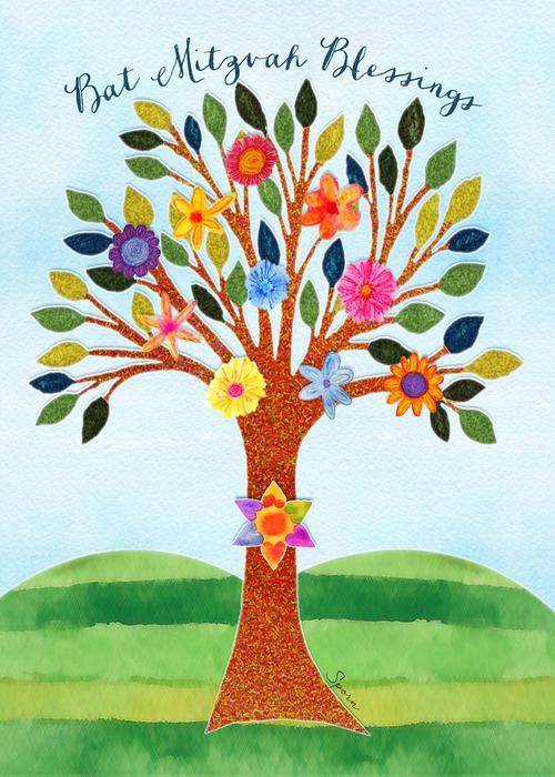 Tree Of Bat Mitzvah Blessings Bat Mitzvah Greeting Card Image