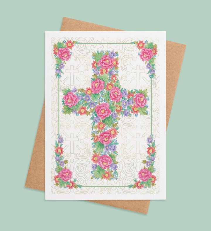 Floral Cross Of Blessings Greeting Card