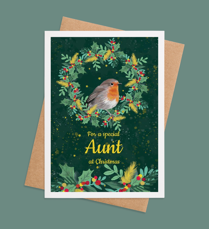 Robin's Cheerful Wreath Greeting Card